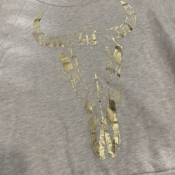 Haute Hippie Pullover Sweatshirt Longhorn Cow Skull Oatmeal Cream/Gold Size XS/S - Picture 3 of 9